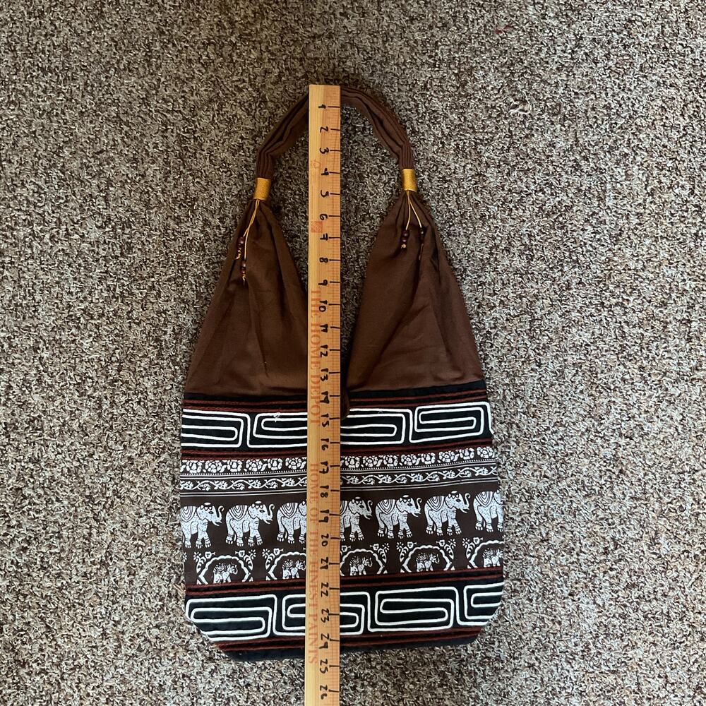 Elephant Print Boho Hobo Shoulder Bag Brown Ethnic Tribal Tote Purse - Picture 9 of 10